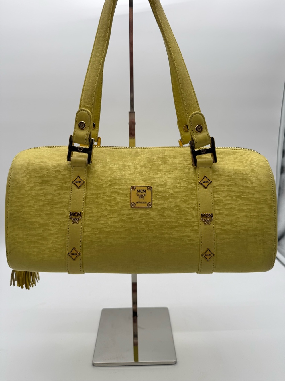 MCM Papillon Barrel Shoulder Bag Yellow